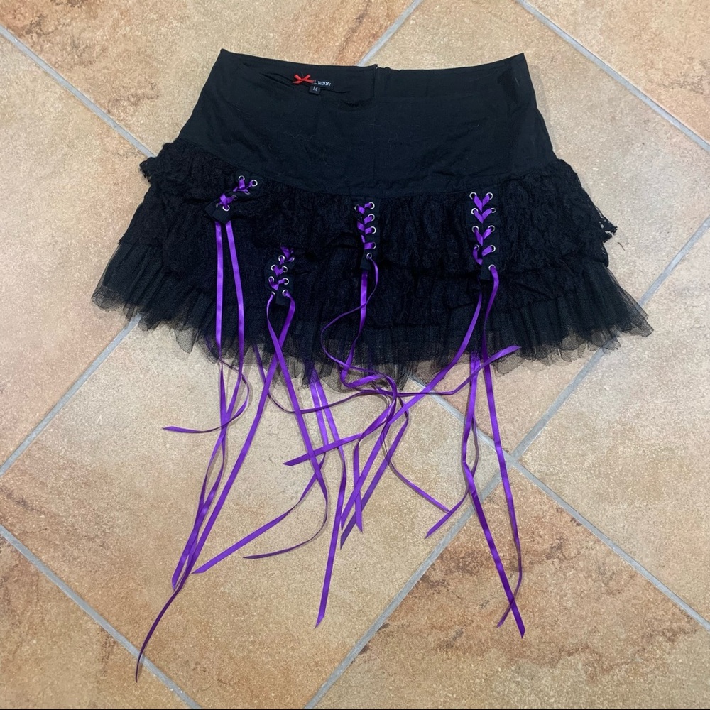 hell bunny ruffle purple ribbon skirt